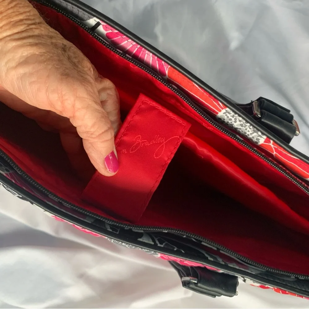 Vera Bradley Pink & Red, Gray, Black & White Floral Tote Bag w/Leather Handles - Picture 8 of 12